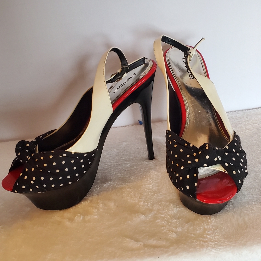 Bebe Retro Heels SZ 9 Polka Dots